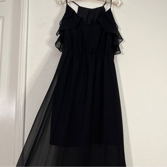 BCBGeneration Black Maxi Dress Chiffon Ruffle Spaghetti Strap Bridesmaid Sz XS - Picture 9 of 14